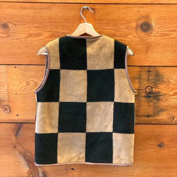 Cawley Black & Tan Checkered Shearling Reversible Ella Vest - Size XXS - 0312IG - Picture 2 of 5